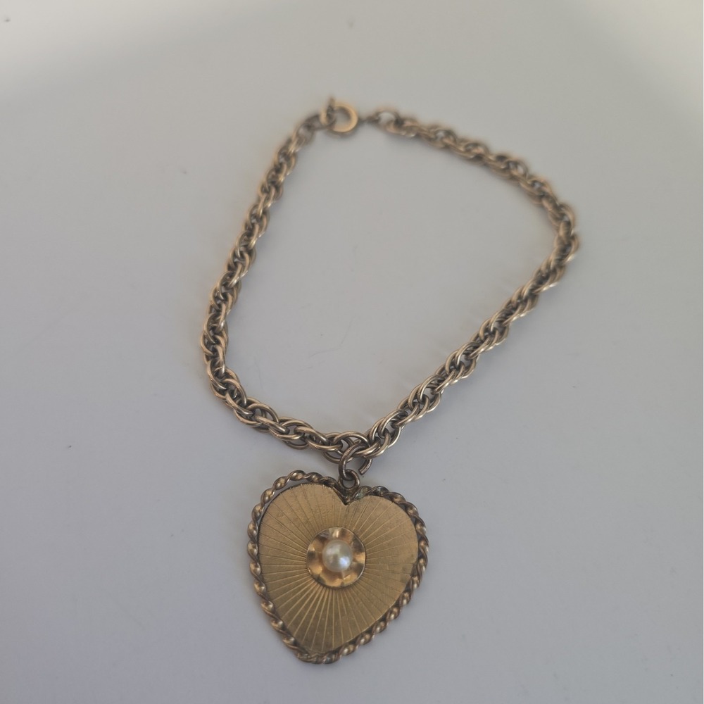 Vintage Art Deco Yellow 1/20 12k Gold Filled GF  Heart Bracelet